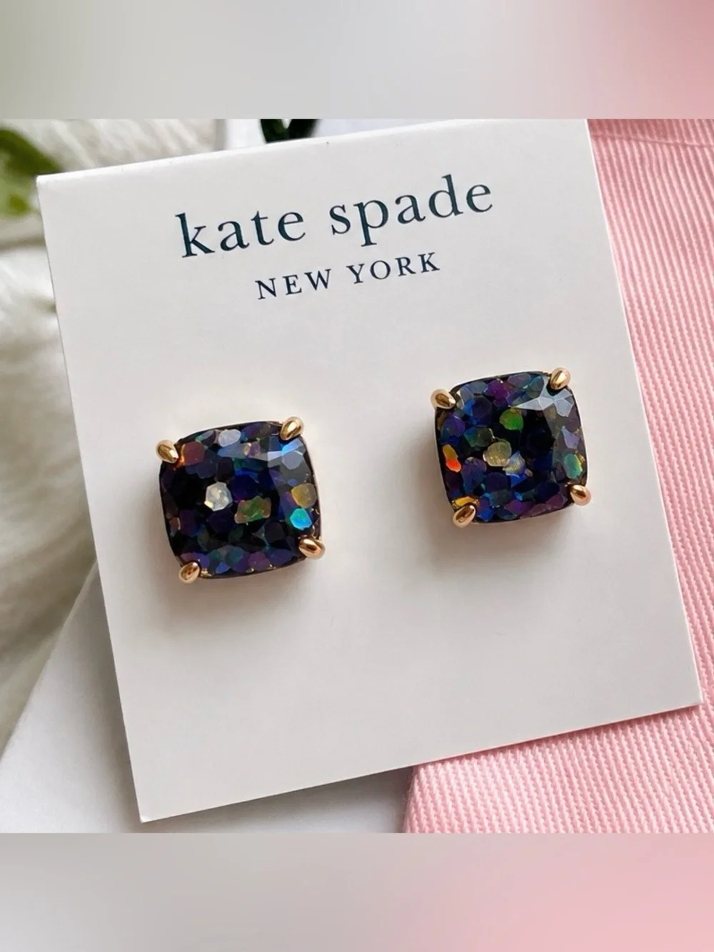 Kate spade New York Black Multicolor Iridescent Glitter Square Stud Earrings
